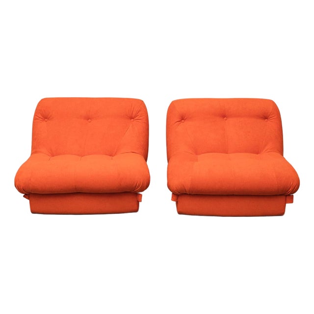 Orange Fabric Armchairs, 1970s, Set of 2 For Sale
