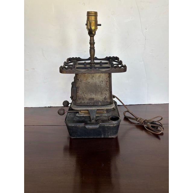Late 19th Century Cast Iron Camp Stove Turned Into a Lamp For Sale - Image 4 of 4