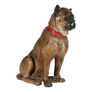 Life-Size Austrian Terracotta Pug Dog With Glass Eyes, 19th Century For Sale