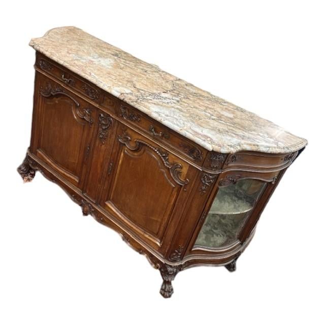 French Late 19th Century French Louis XV Style Walnut Marble Top Buffet For Sale - Image 3 of 14