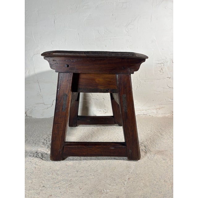 Spanish Castilian Carved Wood Side Table with Iron Hardware, 1910 For Sale - Image 11 of 15