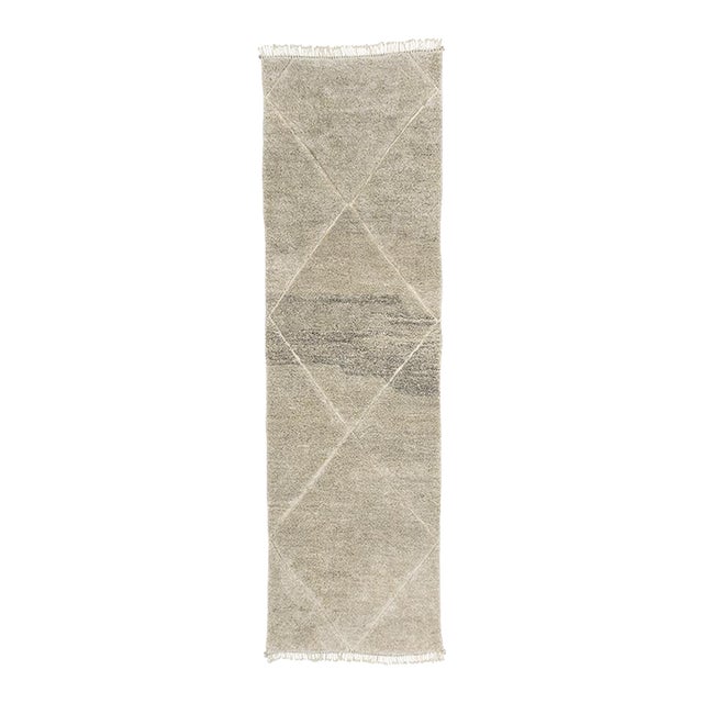 Timeless Diamond Hand-Knotted Wool Runner | 14'1" X 4'2" | One of a Kind For Sale