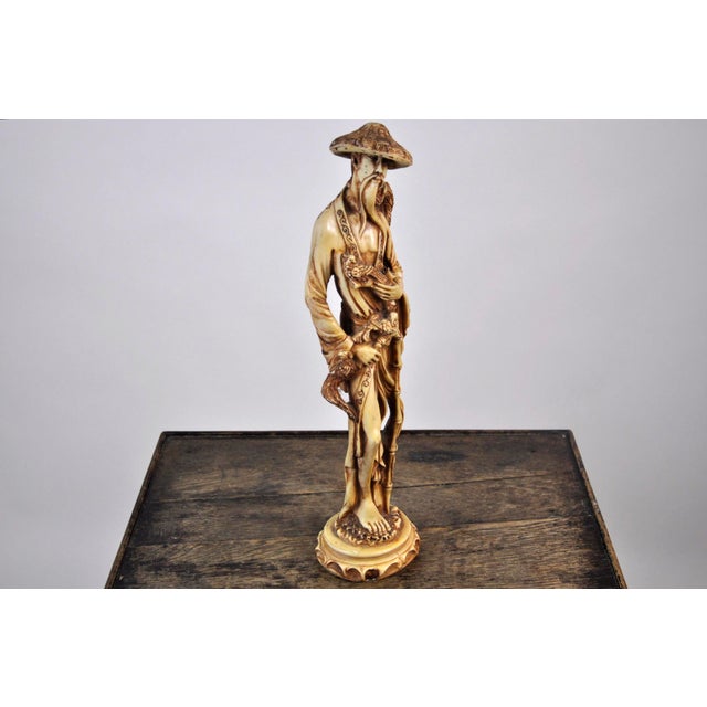 Vintage Resin Oriental Chinese Man Holding Birds Statue Figurine Faux