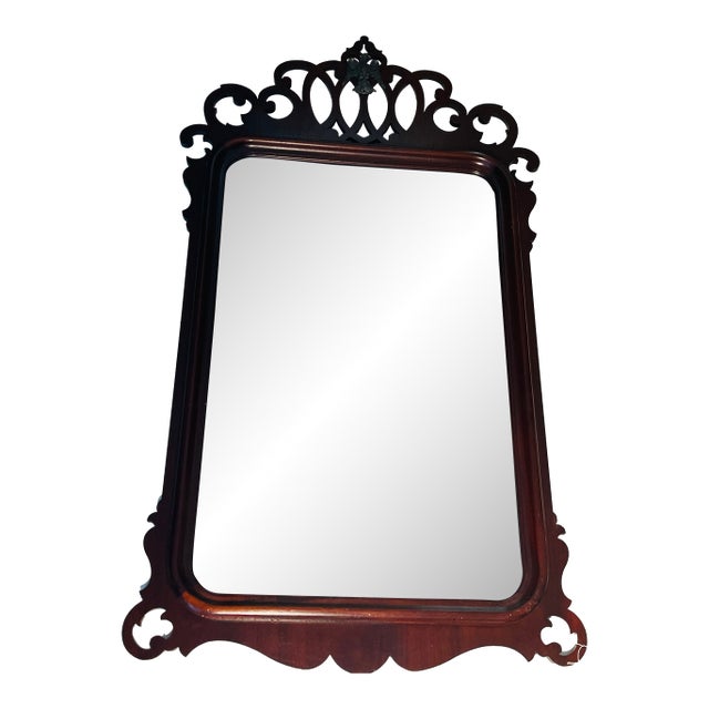Antique American Chippendale Style Bronze Eagle Alnut Fretwork Mirror For Sale