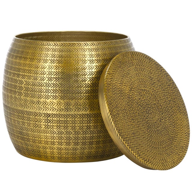 Apoline Drum Side Table with Storage in Antique Brass For Sale - Image 9 of 10