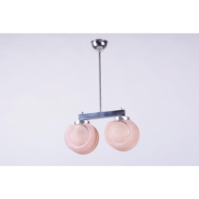 Art Deco Chandelier in Chrome-Plated Steel and Opaline Glass, Czech, 1930s For Sale - Image 10 of 10