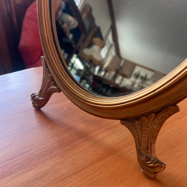 Gold 1920s Art Deco Gilded Gold Footed Vanity Mirror For Sale - Image 8 of 9