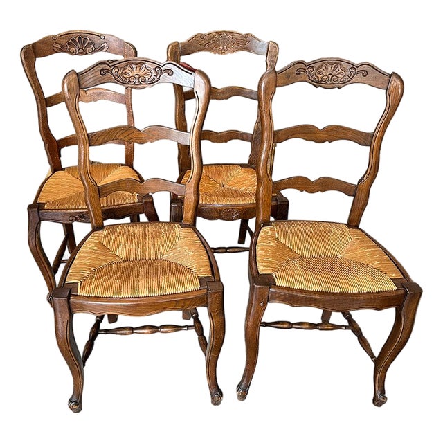 Early 20th Century Set of Mixed French Ladder Back Oak Chairs For Sale