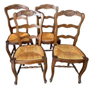 Early 20th Century Set of Mixed French Ladder Back Oak Chairs
