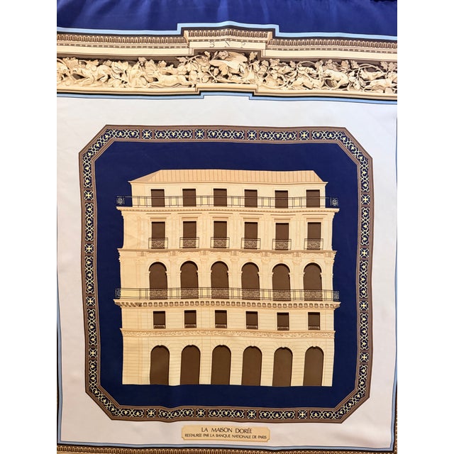 Royal Blue Hermès La Maison Dorée (Bnp) Silk Scarf 1976 Designed by Rybatchenko Vladimir For Sale - Image 8 of 12