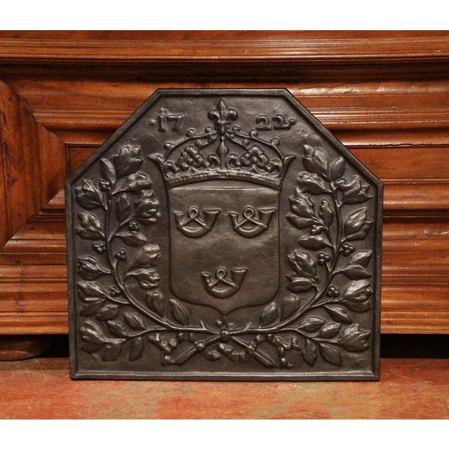 French 19th Century French Cast Iron Fireback With Crowned Coat of Arms For Sale - Image 3 of 7