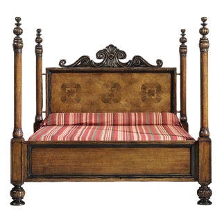 Italian Rustic King Bed With Reclaimed Walnut & Cherry Panels For Sale