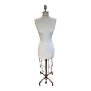 Vintage Dress Form, Rolling Metal Base, Wire Cage Skirt, "Rampage" For Sale