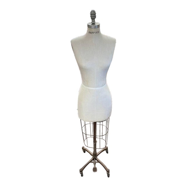 Vintage Dress Form, Rolling Metal Base, Wire Cage Skirt, "Rampage" For Sale