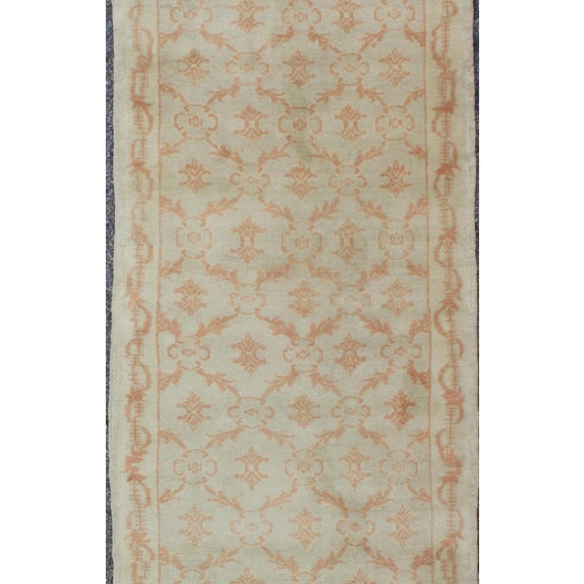 Latticework Vintage Turkish Oushak Runner in Light Cream and Coral 2'10 X 11'3 For Sale - Image 4 of 8