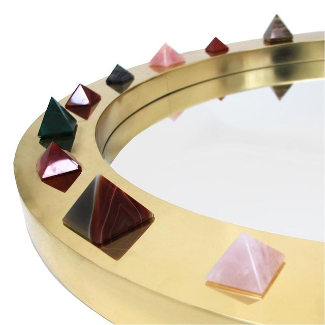 Mid-Century Modern Modern Spanish Circular Brass Mirror with Semi Precious Stones For Sale - Image 3 of 11