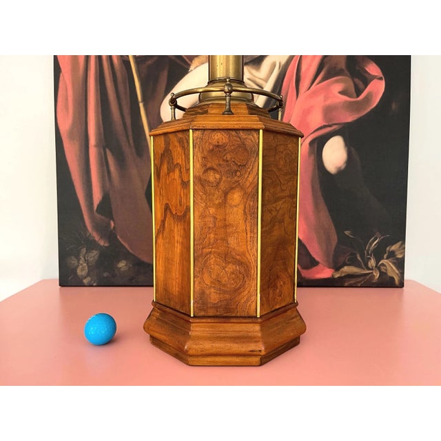 1960s Burl Wood Column Lamp & Shade by Knob Creek For Sale - Image 11 of 18