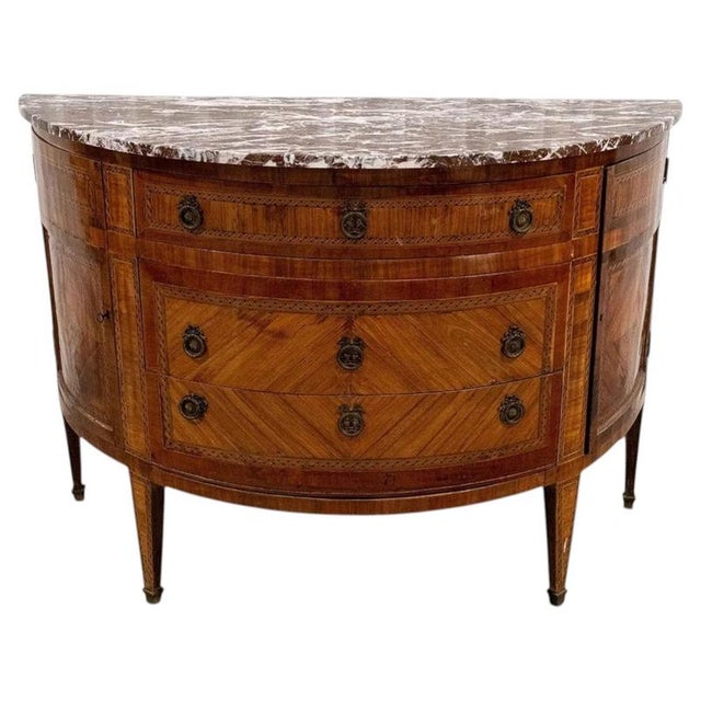 18th Century French Louis XVI Demilune Marquetry Commode with Marble Top, 1780 For Sale - Image 10 of 10