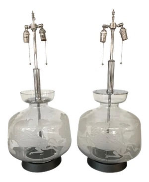 Etched Glass Lamps - A Pair