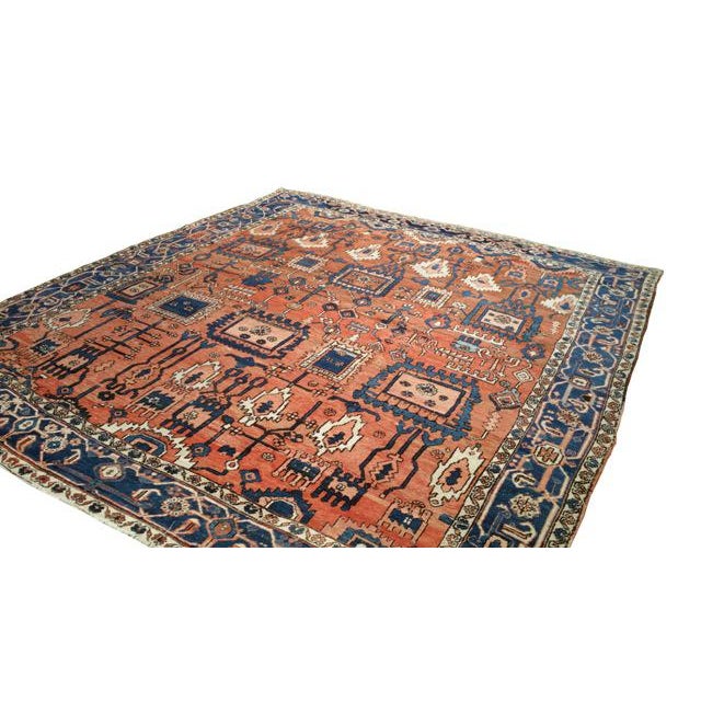 Persian Antique Persian Heriz Hand Knotted Rug - 9′11″ × 10′10″ - Size Cat. 9x12 10x10 For Sale - Image 3 of 4