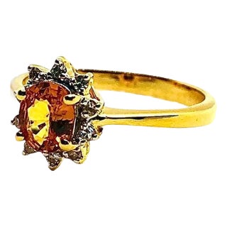 Bochic “Orient” Vintage Yellow Sapphire & Cognac Diamond Ring Set In 18K Gold & Silver For Sale