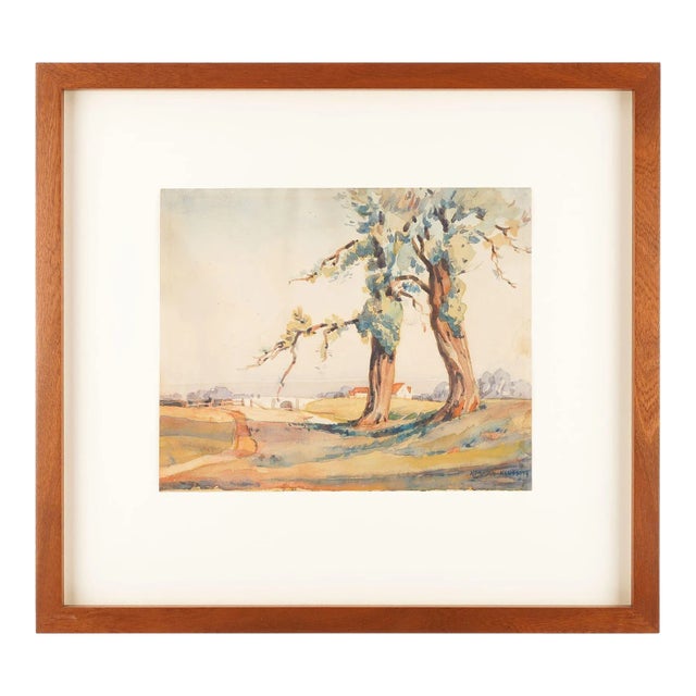 Watercolor Landscape by Herman Kloesing, C. 1930 For Sale