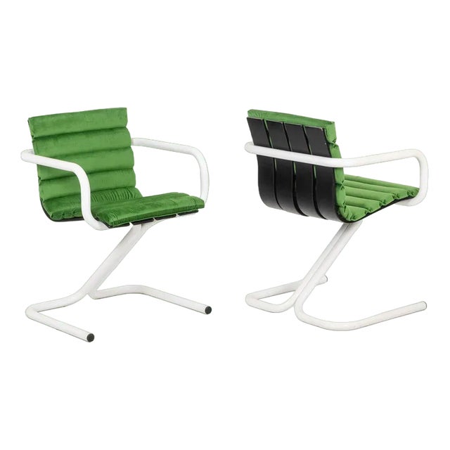 Desk Armchairs in White Lacquered Metal and Velvet, 1970s, Set of 6 For Sale