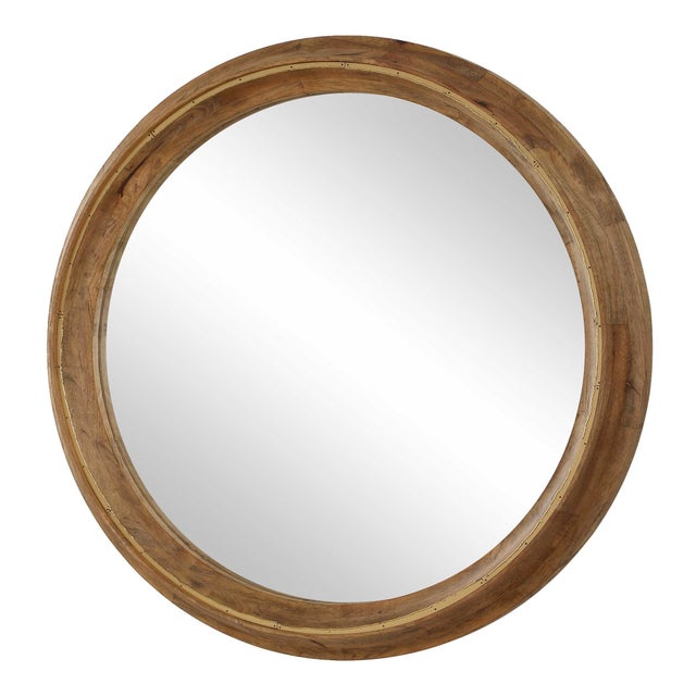 Modern Frontier Round Wood Mirror For Sale - Image 3 of 5