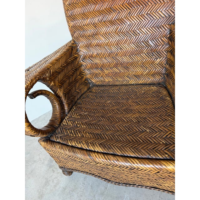 Vintage Coastal Organic Sculptural Tall Roll-Back Rattan Lounge Chair With Ottoman For Sale - Image 9 of 12