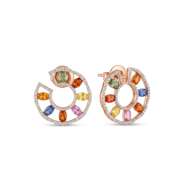 Gold Natural 18k Gold Diamond 1.50ct Multi Sapphire Stud Earrings For Sale - Image 8 of 8