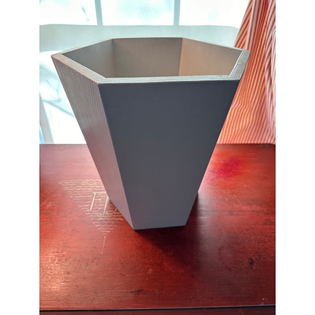 Well made in maple Classical designed. Traditional English hexagonal wastebasket painted in pale gray