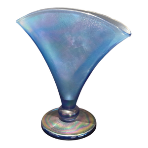 Vintage Fenton Blue Iridescent Glass Fan Vase by the Metropolitan Museum of Art