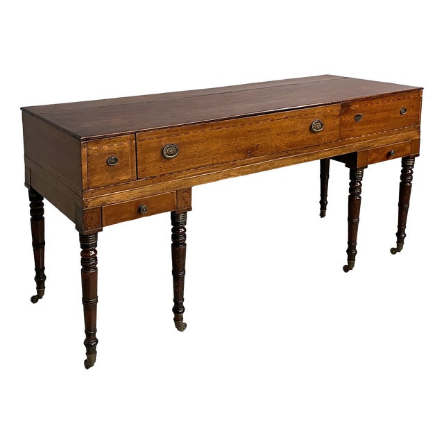 Italian Desk in Wood with Drawers and Brass Handles, Late 1800s For Sale