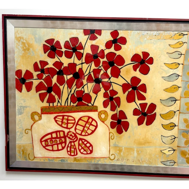 Monumental Original Avi Ben Simhon Floral Still Life, Oil & Enamel on Canvas For Sale - Image 16 of 18
