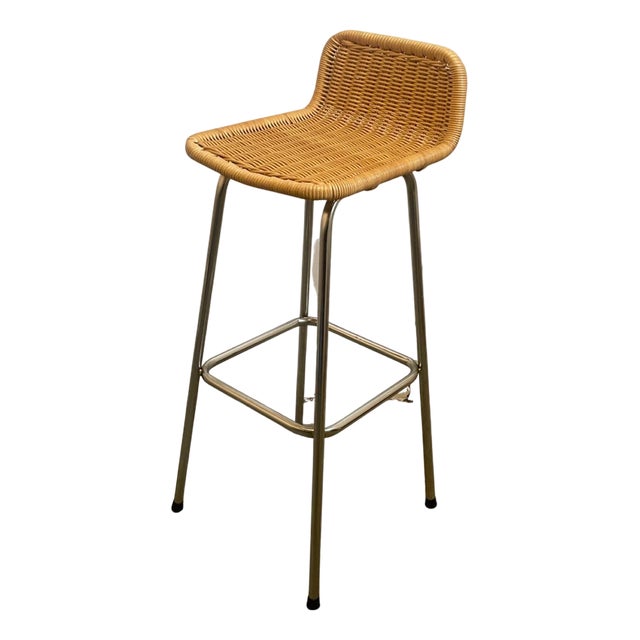 Bar Stool with Wicker Seat by Dirk van Sliedrecht for Rohe Noordwolde For Sale