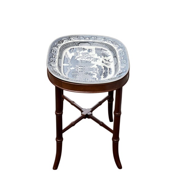 1980s Chinoiserie Platter on Faux Bamboo Stand For Sale - Image 14 of 16