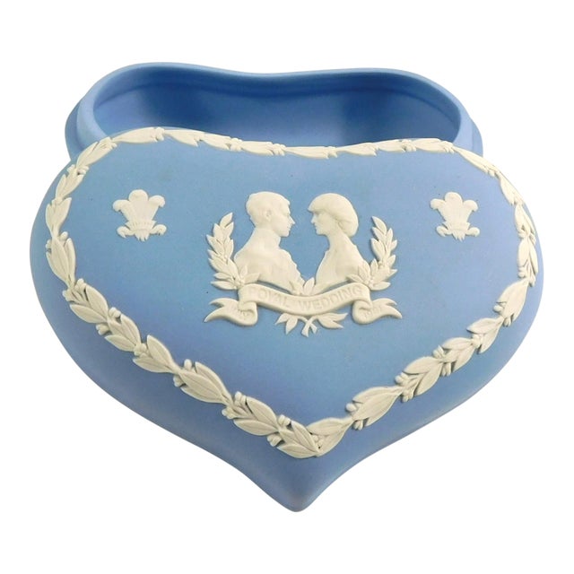 Wedgwood Blue Jasperware Heart Shaped Charles and Diana Trinket Box For Sale