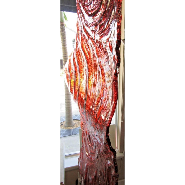 1980s 1980s Large 91" Flashed Red Molded Glass Wave Floor Sculpture on Steel Base For Sale - Image 5 of 13
