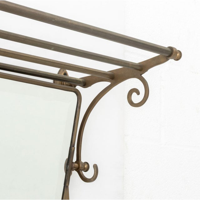 Metal Art Deco Style Brass Mirrored Coat Rack For Sale - Image 7 of 8