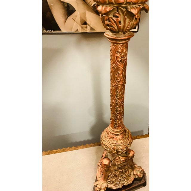 A Spanish Moorish Baroque-Style Table Lamp Electrified With Linen Shade For Sale - Image 10 of 10