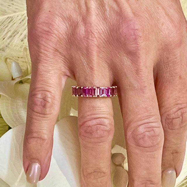 Natural Multi-Shade Sapphire Ring 14k Rose Gold 4.20 TCW Certified, Size 6.5 For Sale - Image 10 of 13