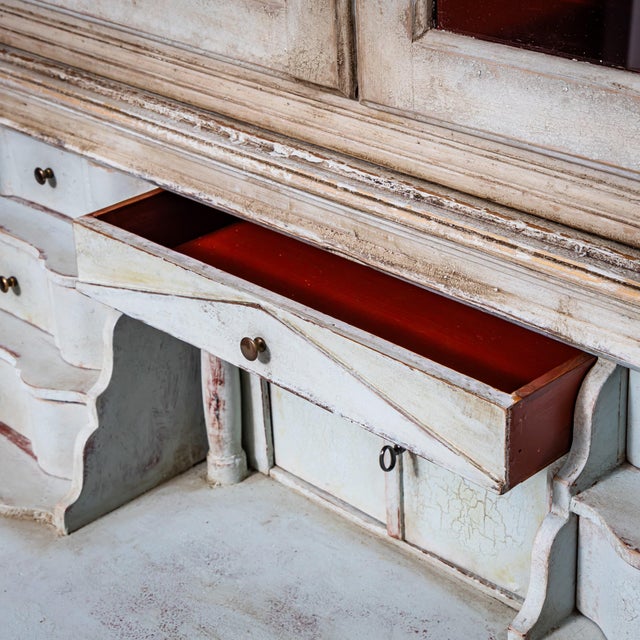 Metal White-Painted Secretaire with Glazed Cabinet, 1700s For Sale - Image 7 of 11