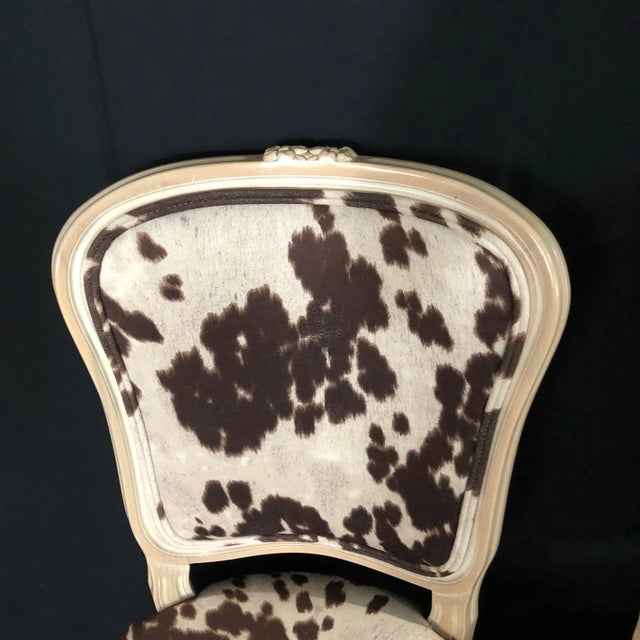 French Louis XV Style Bleached Wood Chairs With Faux Hide Upholstery -Set of 3 For Sale - Image 3 of 13