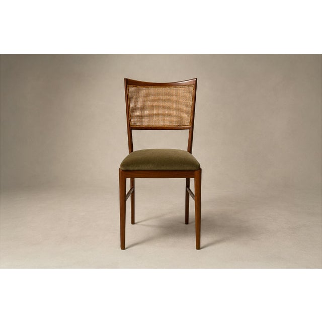 Mid-Century Modern Set of Eight Brazilian Modern Dining Chairs in Caviúna, Cane & Warm Olive Mohair, 1960s For Sale - Image 3 of 18