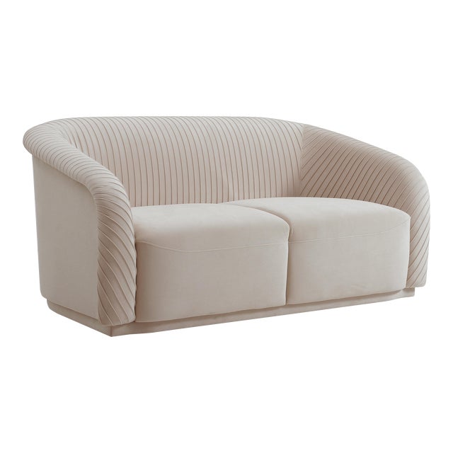 Yara Beige Velvet Pleated Loveseat For Sale