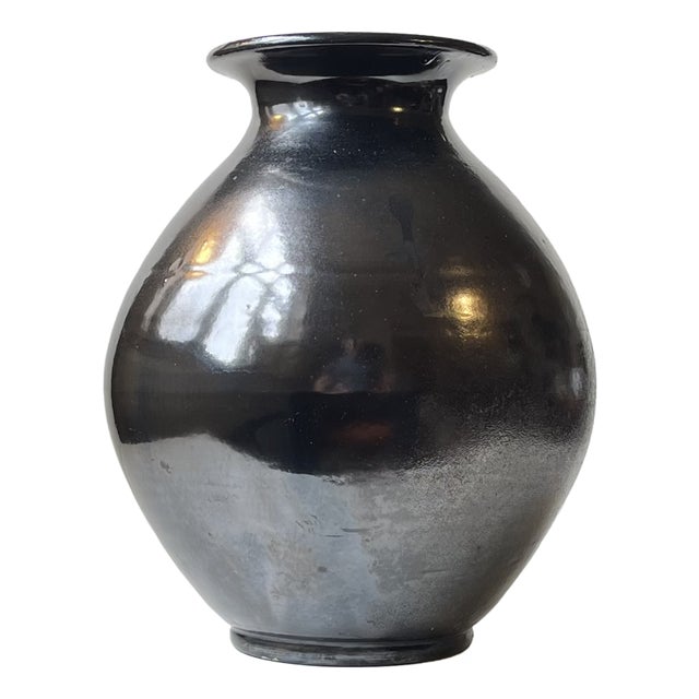 Herman August Kähler Floor Vase in Black Lustre Glaze, 1920s For Sale