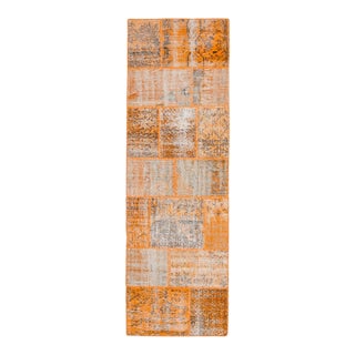 Vintage Orange Patchwork Turkish Runner Rug - Handwoven Boho Carpet For Sale