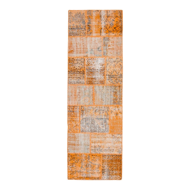 Vintage Orange Patchwork Turkish Runner Rug - Handwoven Boho Carpet For Sale