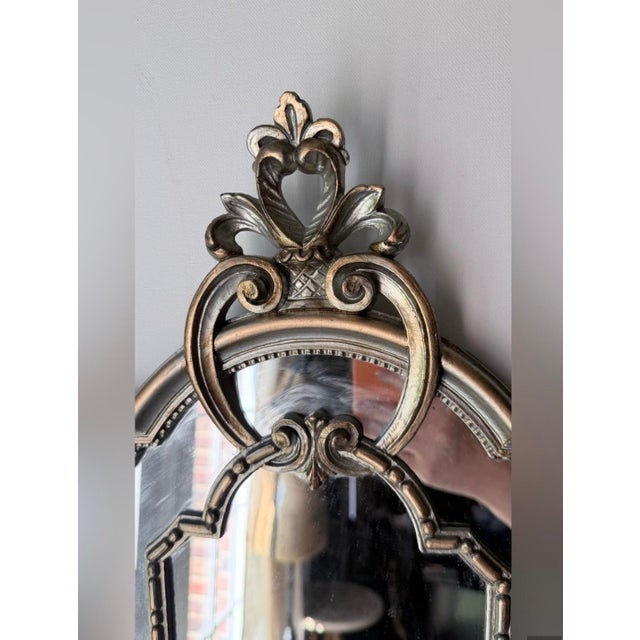 Ornate Antique-Style Florentine Gold Silver Wall Mirror 22.5”x 13” Italy For Sale In Greensboro - Image 6 of 12