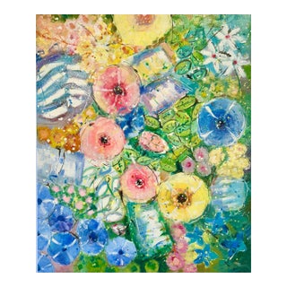 Modern Abstract Floral Painting on Canvas, by Youn Cho For Sale